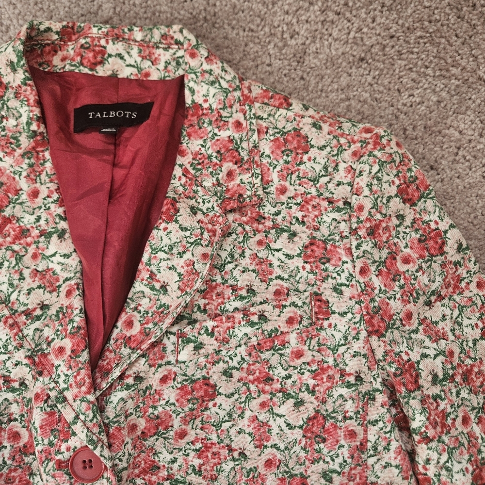 Talbots Blazer Womens 6 Pink Green Floral Jacket Cottagecore Country Chic Colors